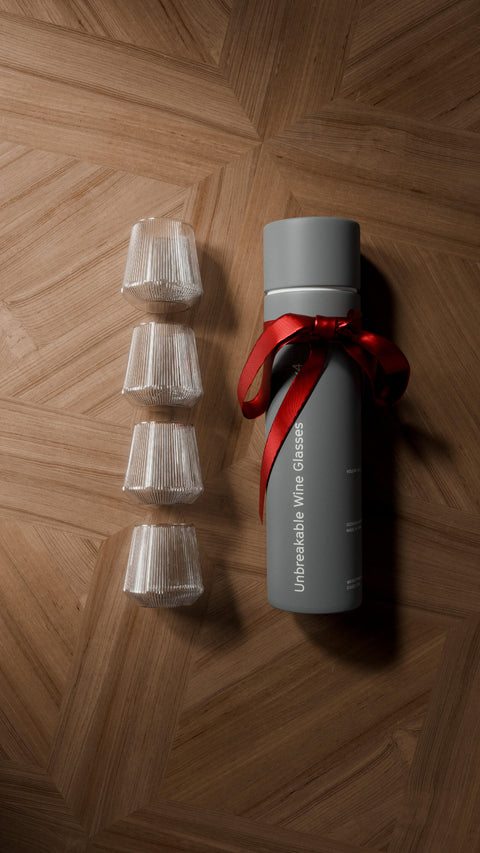 Djuce Studio's unbreakable wine glasses presented as sophisticated corporate gifts.